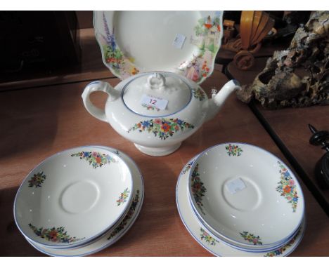 A vintage Meakin sandwich plate and a selection of Empire teaware including teapot