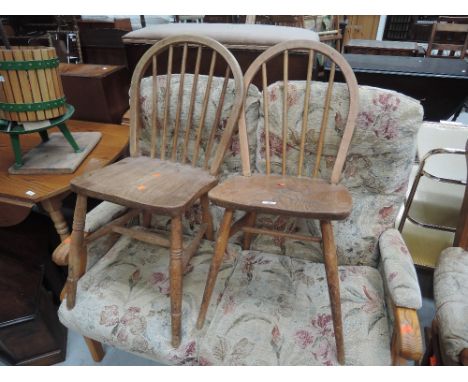 Two traditional hoop and stick back kitchen chairs