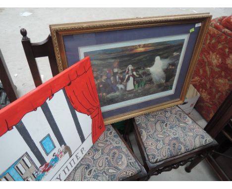 A print after Emmanuel Ramon Gaston, 'The Annuciation' signed 26/450 and and painting on canvas 'the Last Supper'