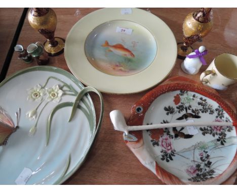 A selection of ceramics including a Franz Butterfly plate, a Royal Worcester fish plate etc