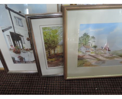 Three Enid Roberts watercolours, Heysham in Bloom, Stream at Clapham, and Sandside, alson signed Neil Graham limited edition 