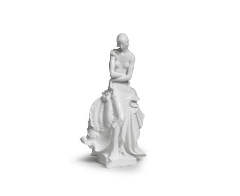 A white Meissen figure of the lady with a fan (Stehende Dame mit Fächer), circa 1934-1948Modelled by Paul Scheurich, the lady