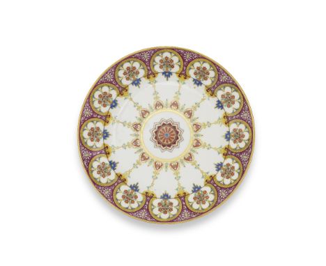 A Sèvres plate from the 'service Mauresque', dated 1834Decorated in bold colours with a central rosette surrounded by moresqu
