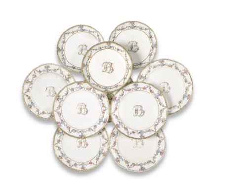 A group of Sèvres porcelain of Du Barry service type, circa 1771 or laterEach decorated with a gilt and floral monogram 'DB' 