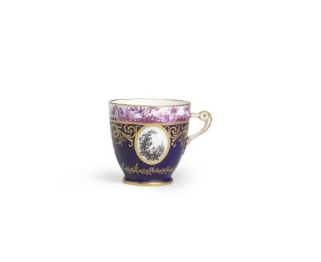 A Sèvres blue-ground cup (gobelet à Boizot), circa 1793-1795Painted by Pierre-Joseph Rosset (l'aîné) with two medallions of g
