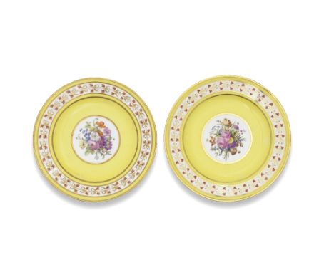 Two Sèvres yellow-ground plates from a service given by Napoleon I to the Comte de Ségur, circa 1806-1812Each reserved with a