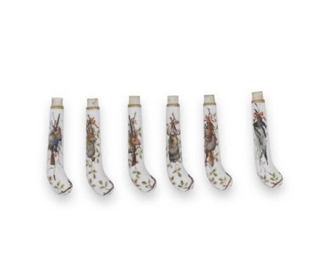 A set of eleven German porcelain cutlery handles with hunting trophies, circa 1770Each finely painted with a hunting trophy s