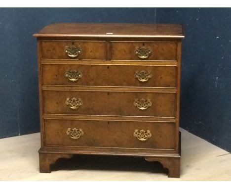 Georgian style burr walnut effect chest of 2 short & 3 long drawers on bracket feet