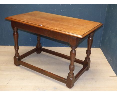 Good C19th oak side table on turned legs united by peripheral stretcher 76Hx118Wcm, Georgian oak drop-leaf, gate leg table 68