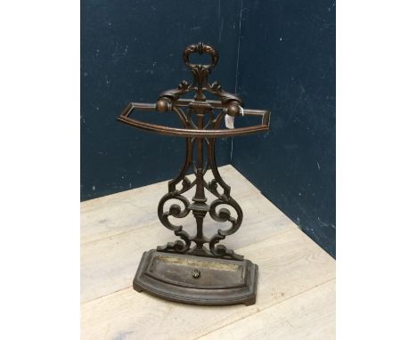 Victorian Coalbrookdale style iron umbrella/stick stand with tray base