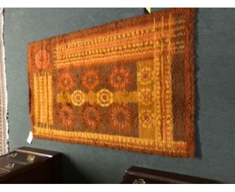 Decorative orange Harvey Guzzini 1960's lamp and orange weave rug 155x92cm (2)