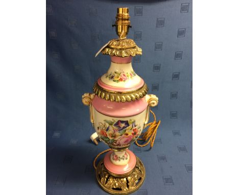 Porcelain & ormolu table lamp 52cmH, rewired for electricity