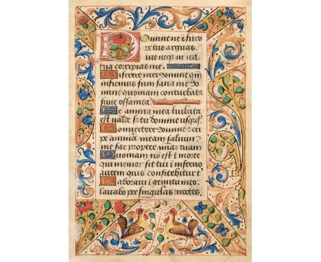 * Illuminated Leaf. Illuminated leaf from a Book of Hours, Northern France, circa 1500, manuscript in black ink on a single v