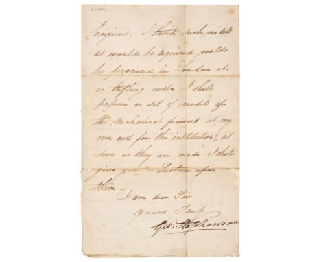 * Stephenson (George, 1781-1848). Colliery and railway engineer. Letter Signed to an unnamed correspondent, Tapton House, 25 
