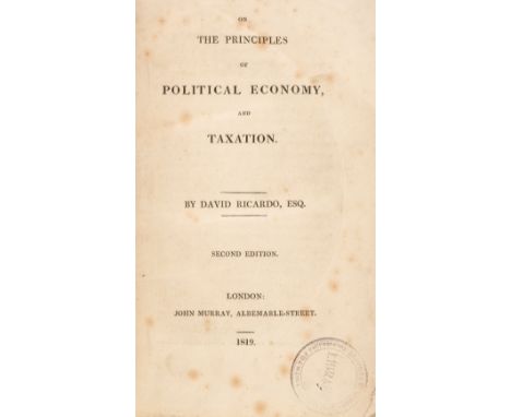 Ricardo (David). On the Principles of Political Economy, and Taxation, 2nd edition, John Murray 1819, printed title, preface 