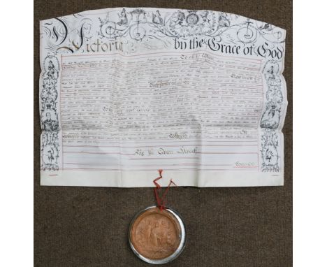 * Victorian Letters Patent. A commission by letters patent for John Bearnes of Lincolns Inn for the Queen's Counsel Learned i