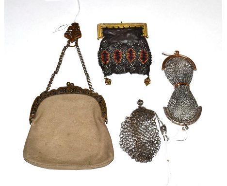 A Late 18th Century or Early 19th Century Coin Purse, designed as a small grey mesh sack with larger loops at the top to hold