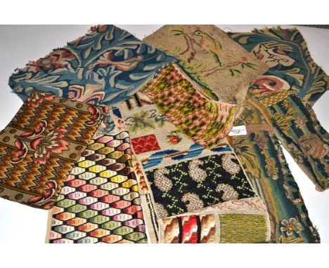 Hand-Worked Fabric Samples and Fragments in several forms, including early tapestry, embroidery, and beadwork, 19th century a