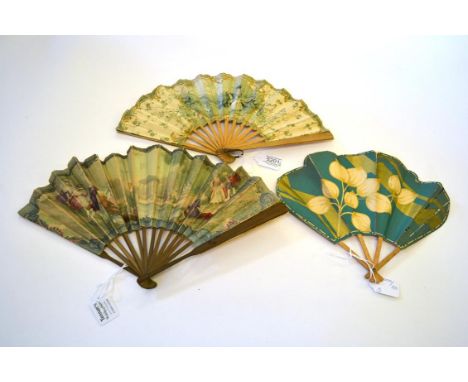 Three 20th Century French Advertising Fans, the first advertising the Hotel des Réservoirs in Versailles, the verso printed w