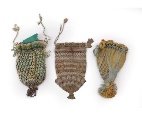 Three Fine and Delicate Late 18th/Early 19th Century Coin Purses, the first with a look of Bebilla, the minute needlework in 