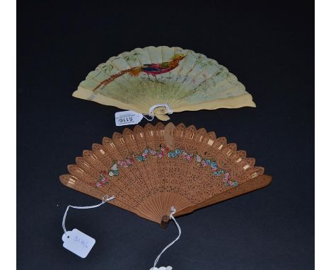 A Small Pierced Wood Brisé Fan, circa 1820's, with barrel head, the sticks with pointed tips, the main body pierced in horizo