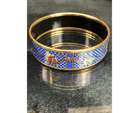 Hermes "Birds" Gold Tone Enamel Bangle Bracelet
