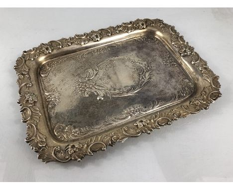 Hallmarked 1897 Birmingham silver platter with repousse decoration (approx 674g) maker Deykin &amp; Harrison 