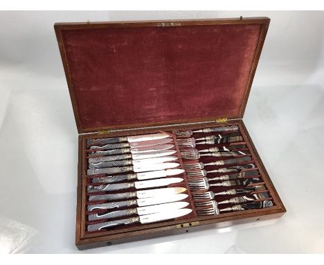 Hallmarked Silver Georgian Fruit Cutlery set: Hallmarked London Maker "WT" 1831 (forks) &amp; 1832 (knives) set of 12 knives 