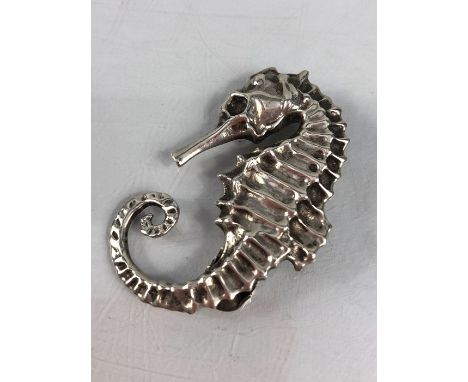 Sterling Silver Brooch of a Sea Horse (approx 5cm Tall clip &amp; Brooch marked Sterling Silver)