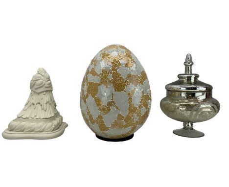 Egg-shaped shaped table lamp with glass mosaic design, glass bon bon jar and cover and wall bracket (3)