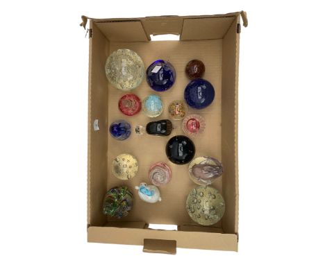 Collection of glass paperweights including Wedgwood snail, dolphin weight, large bubble weights, Caithness weight etc (17) 