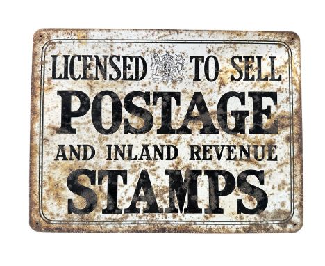 Licensed To Sell Postage and Inlaid Revenue Stamps, enamel post office sign, L27.5cm 