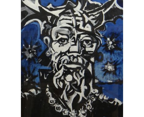 ELVET THOMAS mixed media - head and shoulders portrait, entitled verso 'Cernunnos God of the Celts', dated 1949, 58 x 50cms