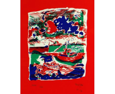 PHILIP SUTTON RA limited edition (55/80) three colour lithograph - entitled 'Tenby', signed and dated 1989, 39.5 x 34cms Prov