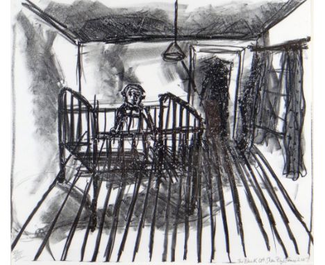 SHANI RHYS JAMES MBE limited edition monochrome (VII/VIII) lithograph - interior with figure, entitled 'The Black Cot', signe