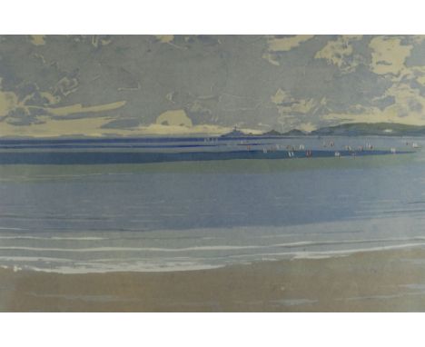 ARTHUR CHARLTON (1917-2007) lithograph -  Mumbles Head with sailing boats, Swansea Bay, 39.5 x 58.5cms