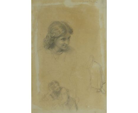PENRY WILLIAMS pencil on paper - detailed on Fry Gallery label verso 'Portrait Study of an Italian Girl with Adjacent Studies