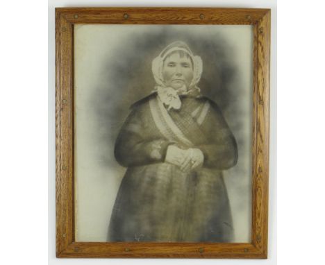UNKNOWN NINETEENTH CENTURY PHOTOGRAPHER black and white on paper laid to board - standing portrait of a Cardiganshire lady in