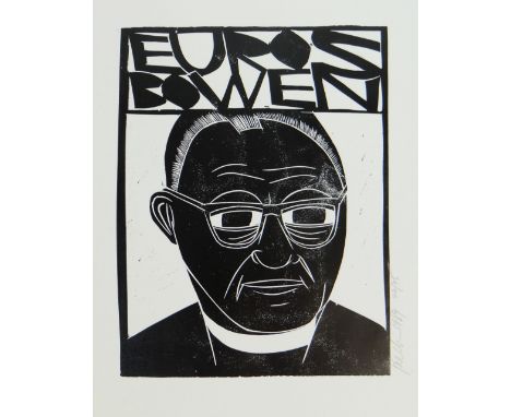 PAUL PETER PIECH monoprint - portrait of poet and priest Euros Bowen, signed and dated 1989, 65 x 45cms