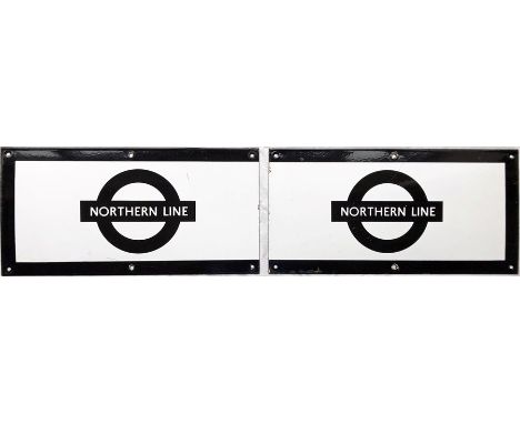 Pair of 1960s/70s London Underground enamel PLATFORM FRIEZE PLATES for the Northern Line, each with the line name on the bar 
