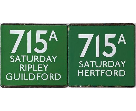 Pair of London Transport/London Country coach stop enamel E-PLATES for Green Line route 715A, one in each direction, the firs