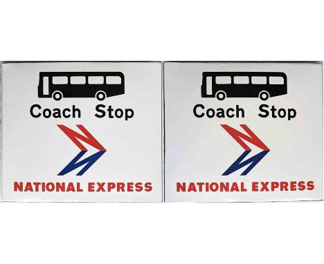 London Transport 1970s enamel COACH STOP FLAG for National Express. A double-sided, hollow, 'boat'-style flag measuring 18" x