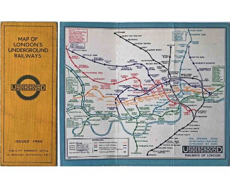1932 London Underground linen-card POCKET MAP from the Stingemore-designed series of 1925-32. This is the last issue (the fin