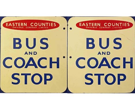 1950s/60s Eastern Counties Omnibus Company Ltd enamel BUS AND COACH STOP FLAG. A double-sided sign measuring 14" x 16" (36cm 