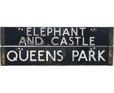London Underground Standard or 1938 Tube Stock enamel DESTINATION PLATE for Elephant &amp; Castle/Queens Park on the Bakerloo