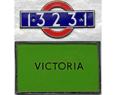 London Underground enamel STOCKNUMBER PLATE '13231' from 1938 P Surface Stock driving motor car plus a small glass Undergroun