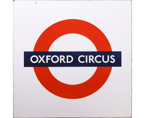 London Underground enamel PLATFORM ROUNDEL SIGN from Oxford Circus station on the Central, Bakerloo and Victoria Lines. Measu