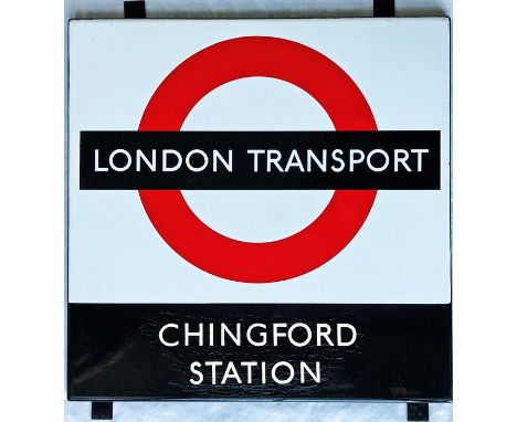 1950s/60s London Transport enamel BUS STOP SIGN 'Chingford Station' from a 'Keston' wooden bus shelter at this location. The 
