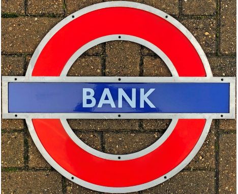 London Underground enamel PLATFORM ROUNDEL from Bank Station on the Central and Northern Lines. This is the smaller-size sign