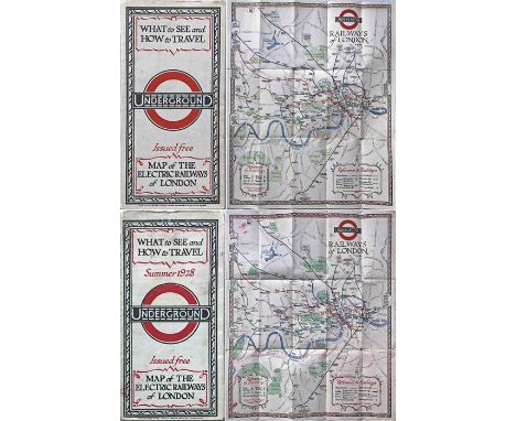 Pair of 1928 London Underground POCKET MAPS of the Electric Railways of London "What to see and how to travel", both designed